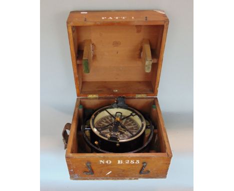 Good antique boxed ships compass, the box inscribed 'Patt.1, no B285', the box 38cm wide 