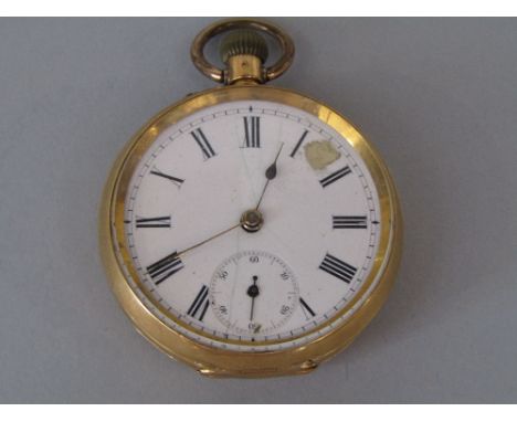 18k pocket watch, the enamel dial with Roman numerals and subsidiary second dial (AF)