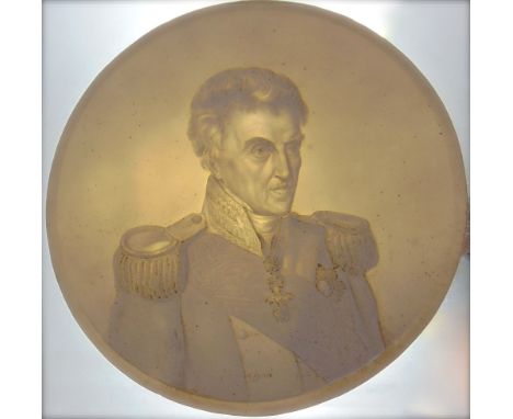 A 19th century lithophane showing a portrait of Field Marshal Wellesley 1st Duke of Wellington, 23cm diameter approx