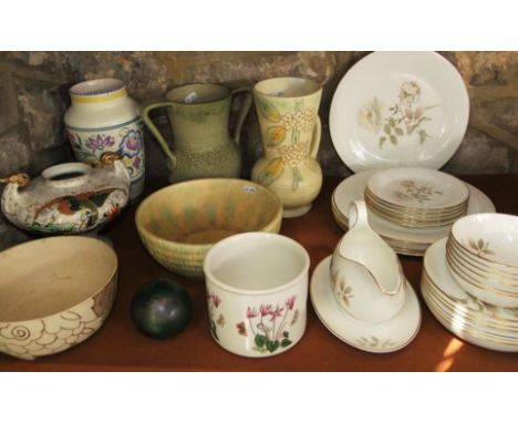 A collection of Royal Doulton Yorkshire Rose pattern dinnerwares comprising sauce boat and stand, six dinner plates, six side