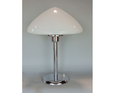 Good quality Bauhaus table lamp with original opaque glass shade and chrome base, 50 cm high