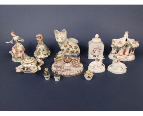 A collection of mainly 19th century decorative ceramics including a continental figure of a shepherdess in the 18th century m