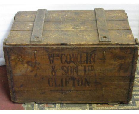 A vintage pine removal trunk 'William Cowlin &amp; Son Ltd, Clifton'