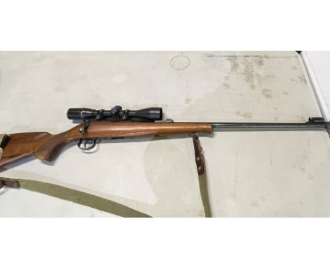 CZ Bruno .22 bolt action rifle with detachable moderator and two magazines, webbing sling, model 12 Original 4x40 telescopic 