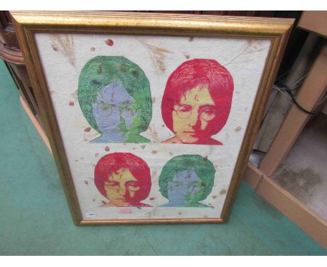 A framed and glazed Pietro Psaier Factory Proof print of John Lennon, bearing signature AP Andy Warhol 15/25, 75cm x 59cm