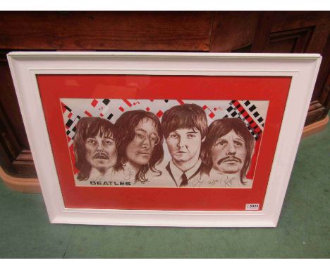 RAY JONES: A framed and glazed pastel portrait of The Beatles, signed by the artist