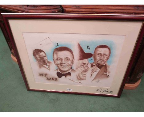 RAY JONES: A framed and glazed quadrant&nbsp; pastel portrait of Frank Sinatra, signed by the artist