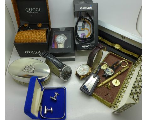Gucci cufflinks and tie set, watches, etc., including a lady's Bulova