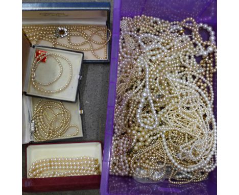 Faux pearl necklaces