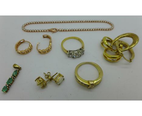 A pair of opal set earrings and other jewellery