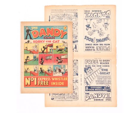 Dandy Comic No 1 (1937) with original 4-page flyer for Dandy Nos 1 and 2 (1937). First adventures of Korky The Cat, Desperate