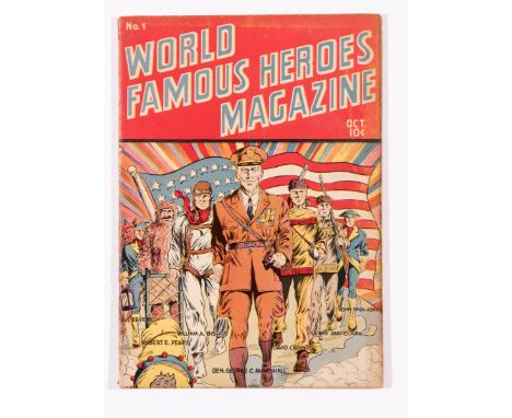 World Famous Heroes Magazine 1 (1941). Davy Crockett, Paul Revere, Lewis & Clark, John Paul Jones stories. Bright cover, ligh