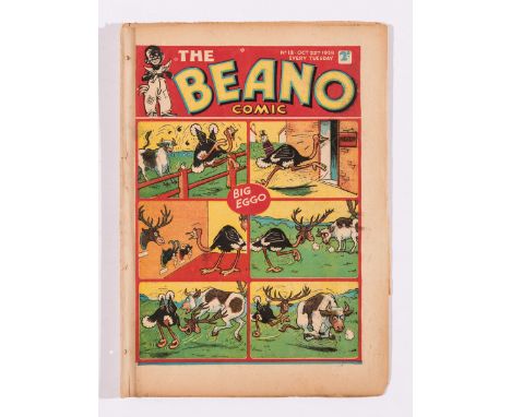 Beano 13 (1938). Bright cover with brittle page edges, 2 small punch holes to curved spine with some tears, light tan pages [
