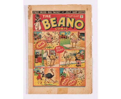 Beano 15 (1938). First Fireworks issues with pg 27 ad for first Dandy Monster Comic. Tape to cover with margin pieces torn aw