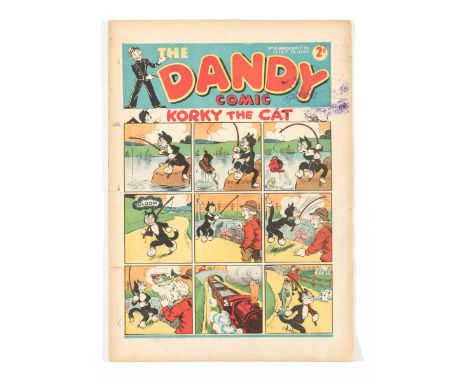 Dandy No 16 (1938). Bright cover with ink marks to RH side. Five sew holes to spine with three pulled through. Cream/light ta