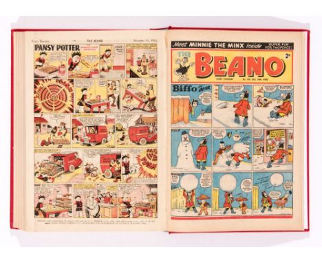 Beano (1953) 546-597. Complete year in bound volume. With first Roger The Dodger and Minnie The Minx adventures. No 568 has D