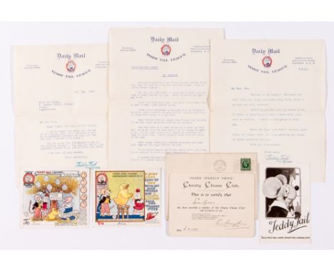 Teddy Tail League Membership letters and ephemera (1933-34) including 3 Teddy Tail letters on Daily Mail headed paper, Teddy 
