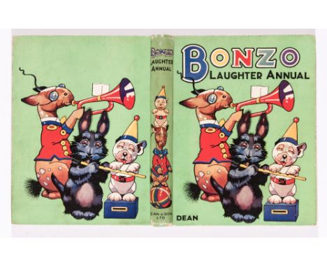Bonzo Laughter Annual 1 (1935) by George Studdy.  Dean & Son. Bright boards and spine, pencil dedication, 4 colour plates, cr