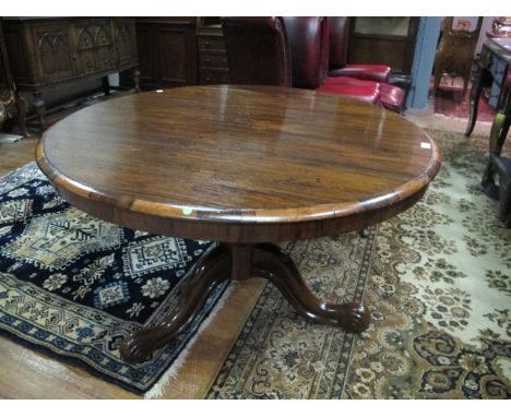A VICTORIAN ROSEWOOD POD TABLE the circular moulded top above a baluster column on tripod support with scroll toes 72cm (h) x