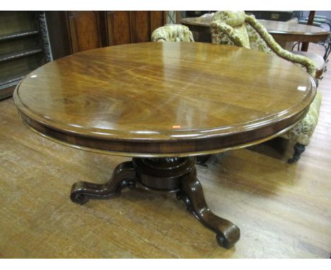 A VICTORIAN MAHOGANY POD TABLE the circular moulded top above a faceted column and platform base on tripod support with scrol