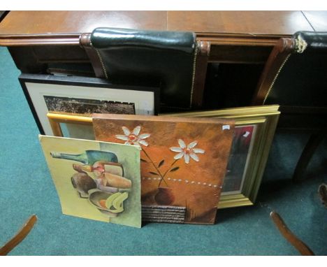 A COLLECTION OF PICTURES to include oil Peter D, oil shipping scene, a print etc