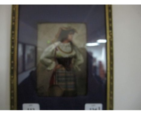 SPANISH SCHOOL 
Portrait of a Female in Traditional Dress Holding a Tambourine
Indistinctly Signed Lower Left