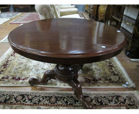 A VICTORIAN MAHOGANY POD TABLE the circular moulded top above a cylindrical turned column on tripod support with scroll toes