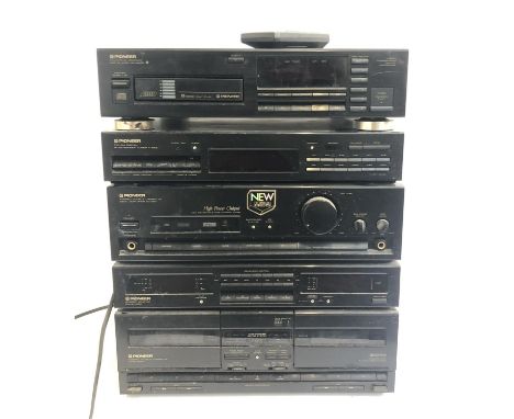 A Pioneer hi-fi stack, comprising CD player, tuner, cassette deck, equaliser etc 