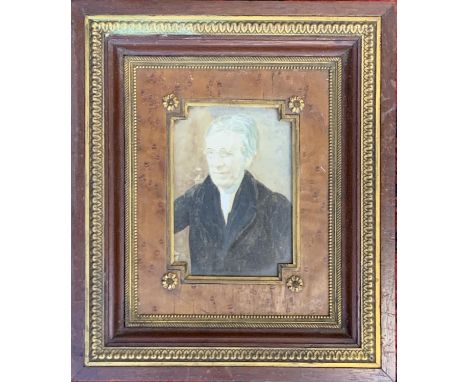 A 19th century watercolour portrait of a bespectacled gentleman, 12x8.5cm 