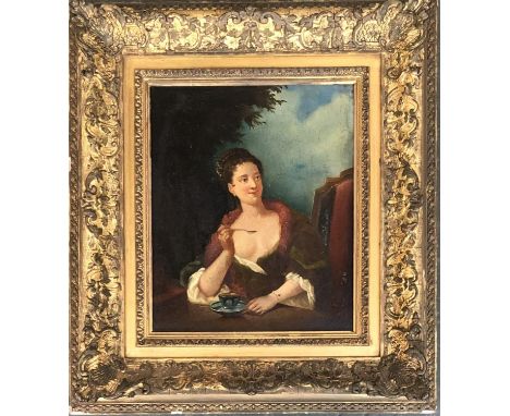 19th century oil on canvas, portrait of a lady in Regency dress, 30.5x25cm 