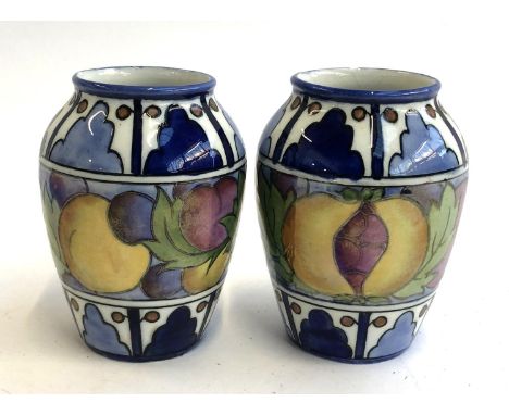 A pair of Charlotte Rhead Burleigh ware lustre vases, one chipped to rim, 11cmH 