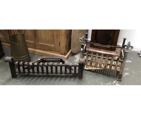 A cast iron fire grate, 45x28cm; together with one other 76cmW 