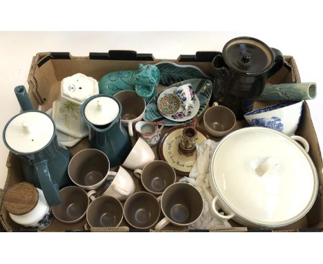 A Poole pottery 'Blue Moon' coffee jug and hot water jug both with lids, Poole Pottery tea &amp; coffee cups, Poole Pottery l