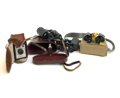 A lot of three binoculars comprising: Karl Zeiss Jena Dodecarem 12x50; Kershaw Bino Prism No. Mk 3, in canvas case; Omiya 10x