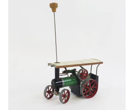 Mamod TE1A Live Steam Tractor in green with white canopy and red wheels together steering rod 