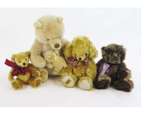 Charlie Bears Birthday Wojtek designed by Isabelle Lee CB171840 (31cm) together with with 3 Merrythought Bears 