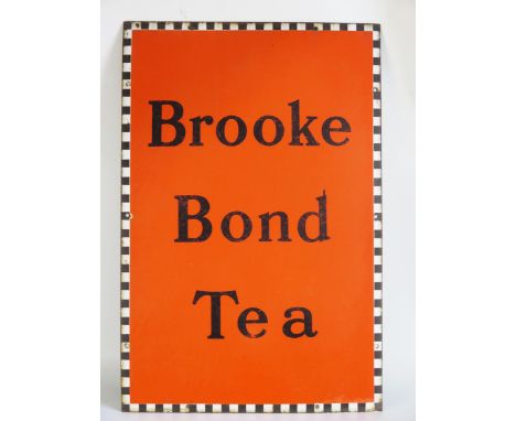 An enamel advertising sign "Booke Bond Tea", to an orange ground with chequered border, 76 x 51cm.