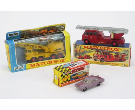 Matchbox King Size Pair including K12 Scammell Mobile Crane "LAING" in yellow with red hubs and K15 Merry Weather Fire Engine