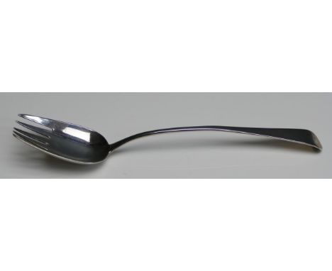 A George III silver Old English pattern serving fork, maker William Eley I &amp; William Fearn, London, 1797, 109gms, 3.85ozs