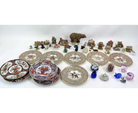 Six Mason's Chaucer plates, Lilliput Lane cottages, Hummel figures, glass paperweights etc.