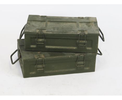 Two metal P.60 MC II, 1943 ammunition cases.