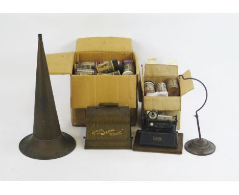 An Edison 'Gem' phonograph, horn, horn stand and a large quantity of cylinders,