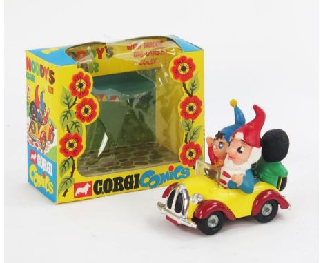 Corgi Comics 801 Noddy's Car in yellow/red with Noddy, Big Ears and Golly - near mint but missing one headlamp in excellent b