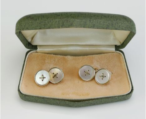 A Cased Pair of 9ct Gold and Mother of Pearl 'Button' Cufflinks, stamped 9CT, 4.85g