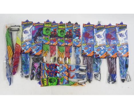 Collection of 1990's Kites with some Superhero examples including Superman, Spiderman, Hulk etc.