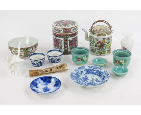 A collection of assorted oriental ceramic wares, including bowls, jars and covers etc all a/f.