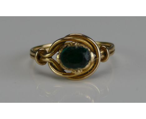 An Antique Emerald Ring in a precious yellow metal setting, c. 6x4.85mm stone, size L.5, KEE tests as 18ct, 1.68g.  UNLESS OT