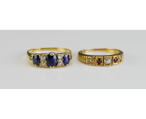 An Antique 18ct Gold, Ruby and Diamond Ring (c. 2.9x2.65mm principal old cut, size M, Birmingham 1879, 3.26g) and an antique 