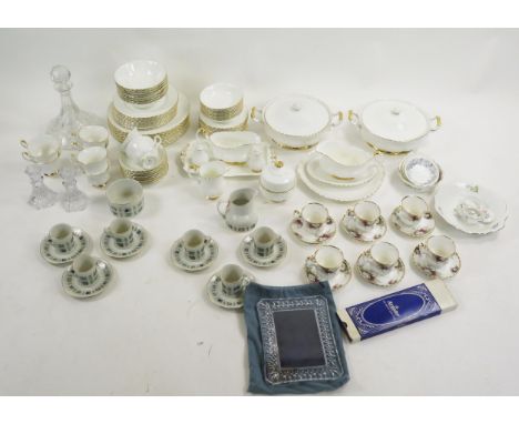 A Royal Albert part tea and dinner service with Val D'or pattern decoration includes dinner  and side plates, bowls tureen, s