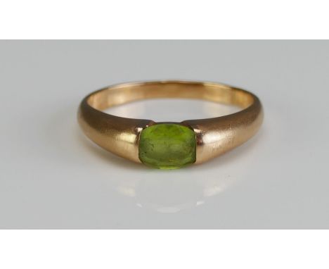 A 14K Gold and Green Gem Set Ring, size O.25, stamped continental marks, 3g